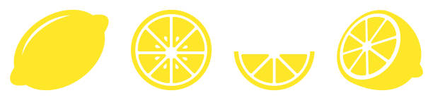 illustrazioni stock, clip art, cartoni animati e icone di tendenza di set di icone giallo limone - lemon