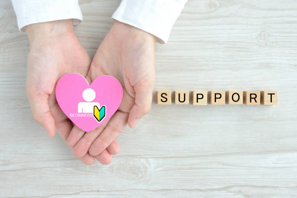 istock Heart object with beginner pictogram and wooden blocks with SUPPORT word 1400897021