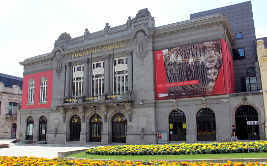 Early 20th-century Theatre Circo, restored and reopened in 2006, main facade on the Avenida da Liberdade, Braga, Portugal