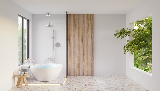 Modern Bathroom interior design on white wall.3d rendering