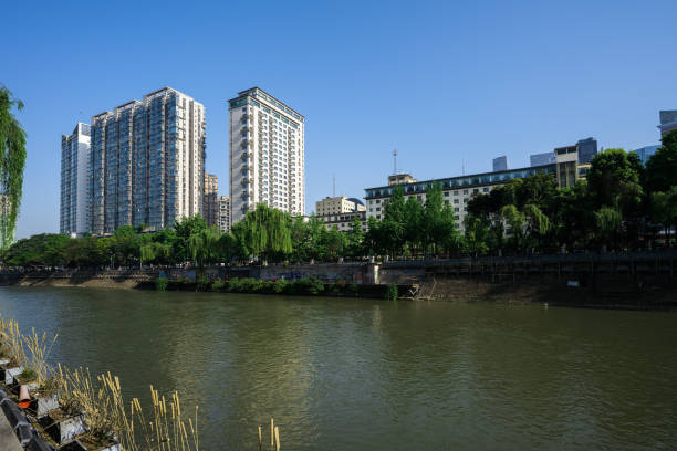 istock Chengdu riverside modern office building at dusk 1400908136