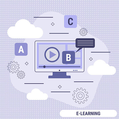 E-learning, video tutorial, online education, user guide flat design style vector concept illustration