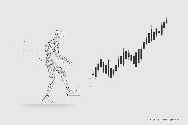 robot The particles, geometric art, line, and dot. abstract vector illustration. the graphic design concept of AI technology. line stroke weight editable. power energy development abstract stock illustrations