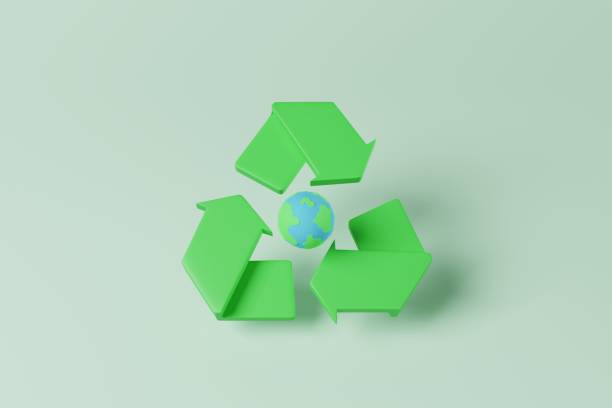 istock 3D rendering green recycle sign with globe on background. Save the world and environment concept 1400917342