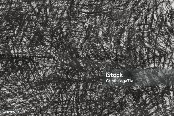 Charcoal Doodles On Gray Paper Background Texture Stock Photo - Download Image Now - Crayon, Scribble, Textured