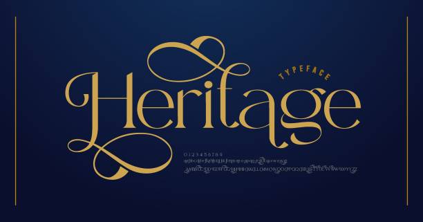 ilustrações, clipart, desenhos animados e ícones de fonte de letras de alfabeto de casamento de luxo com caudas. typografia elegante letras clássicas fontes serif e número decorativo conceito retrô vintage para marca de logotipo. ilustração vetorial - calligraphy