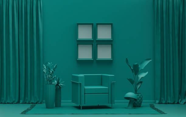 istock Single color monochrome dark green color interior room, 4 poster frames 1400923695