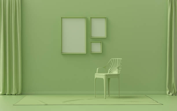 istock Gallery wall with three frames, in single light green color room 1400924170