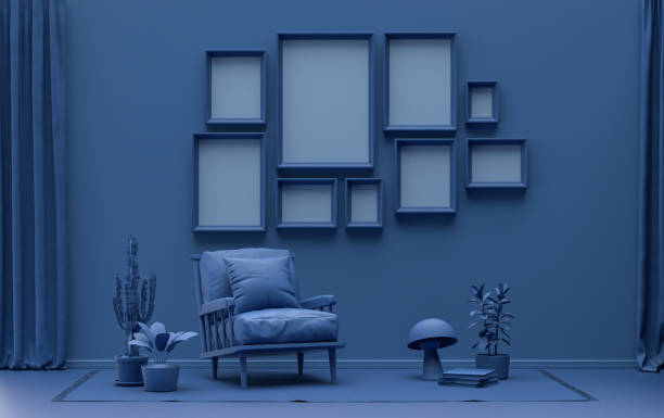 istock flat dark blue color room, gallery wall template with 9 frames 1400924377