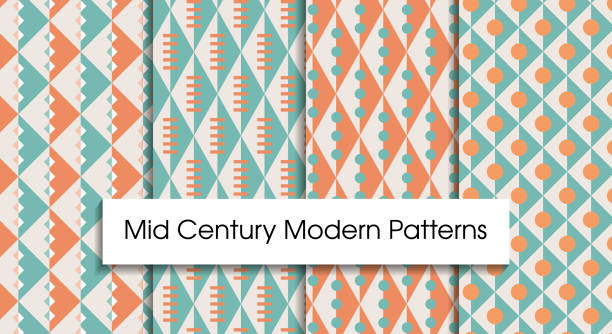 Mid century modern seamless patterns Mid century modern seamless patterns for tablecloth, oilcloth, bedclothes or other textile design retro 1950s kitchen stock illustrations