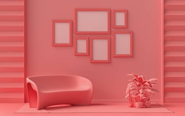 istock Poster frame background room in flat light pink with 6 frames, poster frame mock-up 1400924501