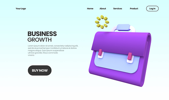 business growth concept illustration Landing page template for business idea concept background 3D render
