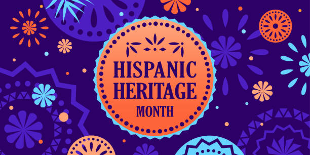 Hispanic heritage month. Vector web banner, poster, card for social media, networks. Greeting with national Hispanic heritage month text, Papel Picado pattern background vector art illustration