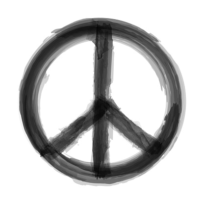 The Campaign for Nuclear Disarmament ( CND ) Symbol . Realistic watercolor painting design . Black color grunge style . Vector .