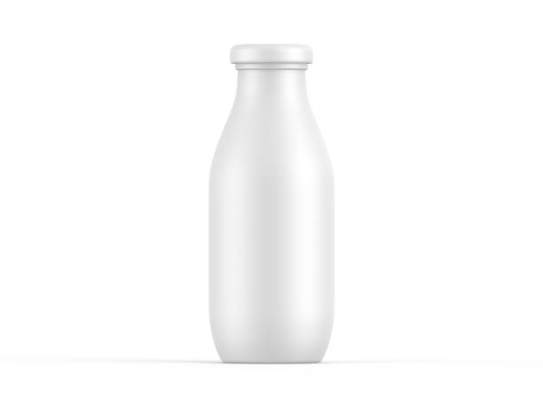 Plastic bottle mockup for milk, yogurt and dairy products, matte plastic bottle with screw cap for branding and mock up, 3d render illustration stock photo