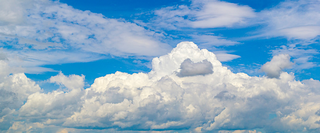 White fluffy clouds in the blue sky in beautiful day.