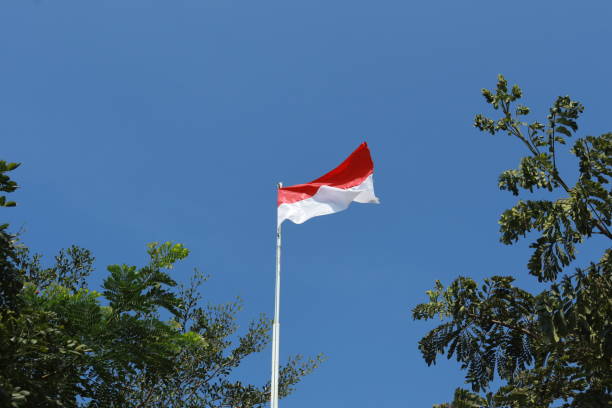 istock Indonesian flag against sky background 1400942855