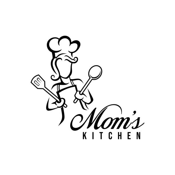 ilustrações de stock, clip art, desenhos animados e ícones de mom kitchen design illustration with modern typography - bar women silhouette child