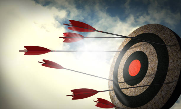arrows are not targeted, failure to attack the target. unsuccessful. - failure imagens e fotografias de stock