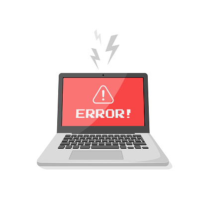 Laptop Computer Screen on Error Message Flat Design. Scalable to any size. Vector illustration EPS 10 file.