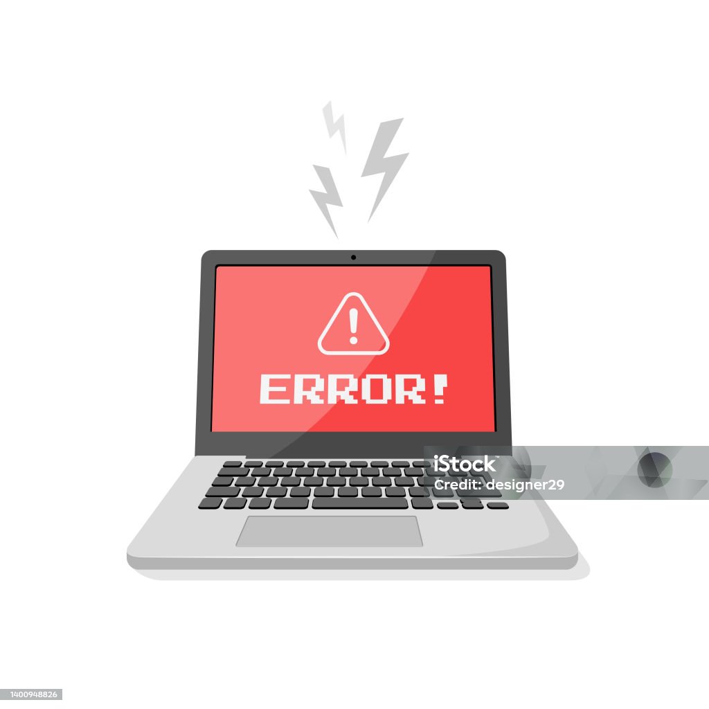 Computer Eror Message Picture Laptop Computer Screen On Error Message Flat Design Stock Illustration ...