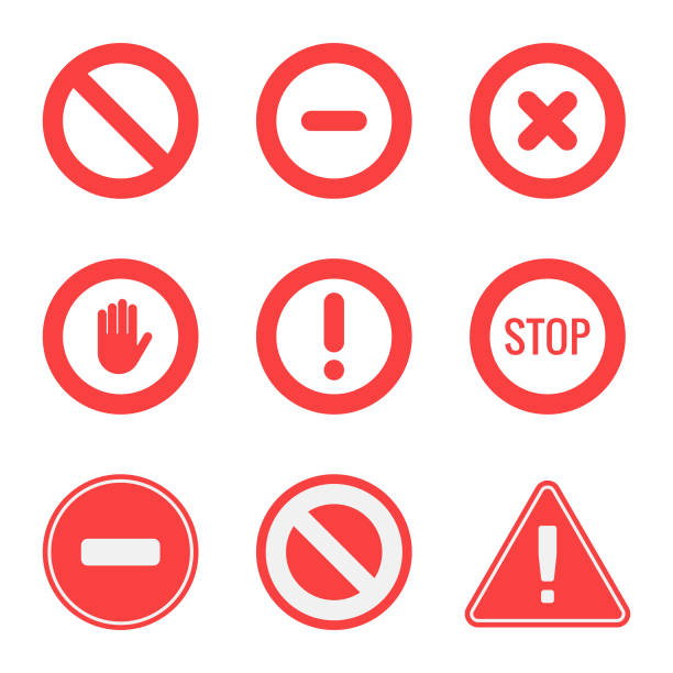 서명 없음, 항목 없음, 중지 및 경고 아이콘 설정. - dont walk signal stock illustrations