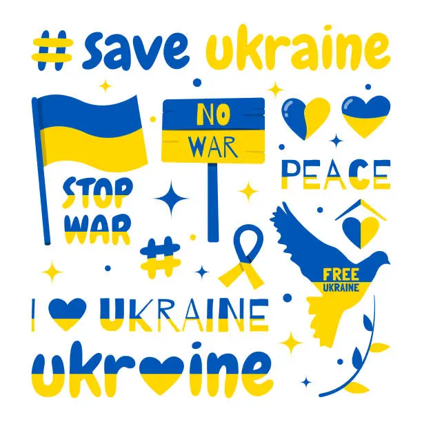 Vector illustration of Save Ukraine Design Element Set.