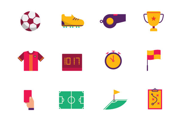 축구 아이콘 컬러 플랫 스타일 - indonesia football stock illustrations
