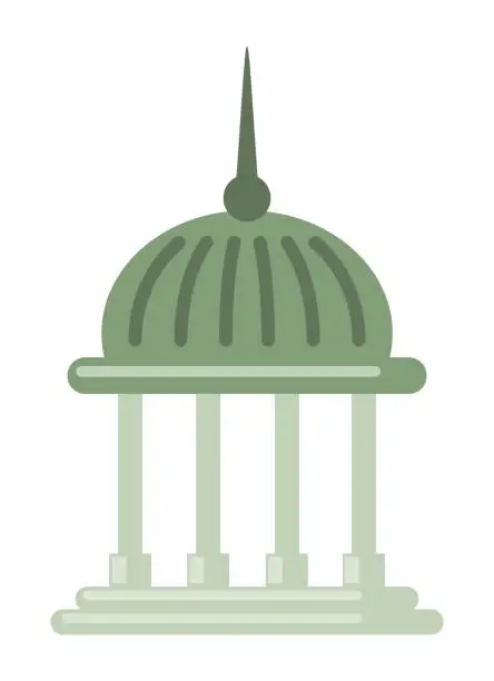 Vector illustration of Stone gazebo or veranda with spire on dome, place for recreation, historical monument isolated