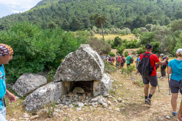 hikers are enjoying the Lycian way, Fethiye, Turkey stock photo