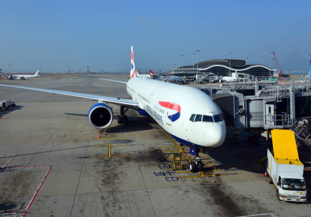 British Airways Boeing 777-300 - Hong Kong International Airport stock photo