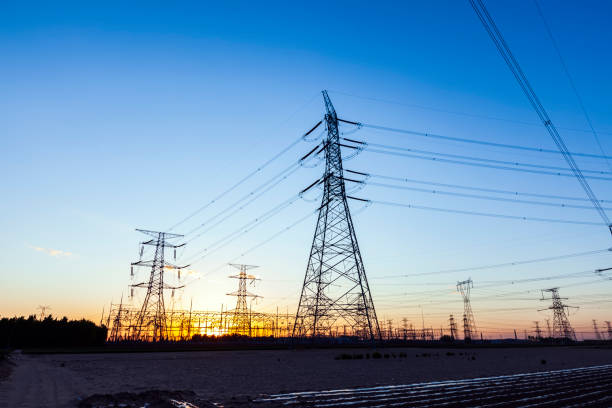 istock Pylons, high voltage pylons in the evening 1400956781