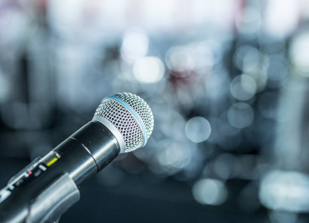 istock Closeup shot of microphone. 1400957201