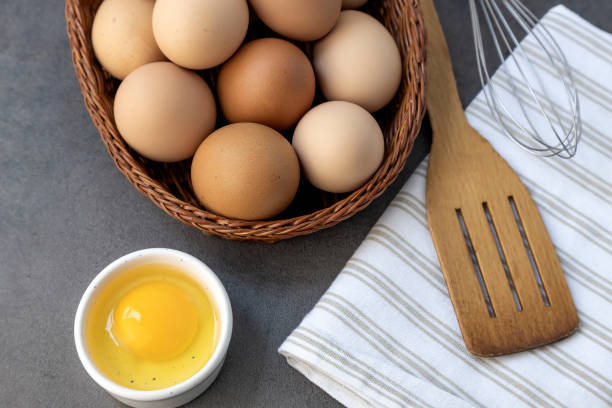 istock Ingredients for baking, kitchen utensils for cooking, fresh organic chicken eggs. 1400959763