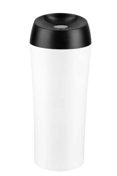 istock Thermo mug made of stainless steel, white, isolate on white. Bottle stainless- thermos. 1400959916