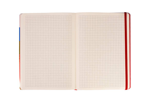istock Blank checkered lined notebook with red cover opened isolated on white background.  File contains clipping path. 1400959925