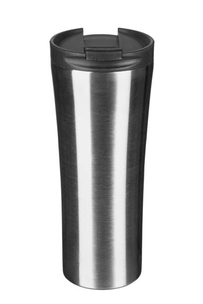 Thermo mug made of stainless steel, isolate on white. Cup- thermos.