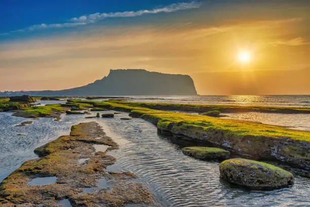 Jeju Island South Korea, Sunrise nature landscape at Jeju Do Seongsan Ilchulbong