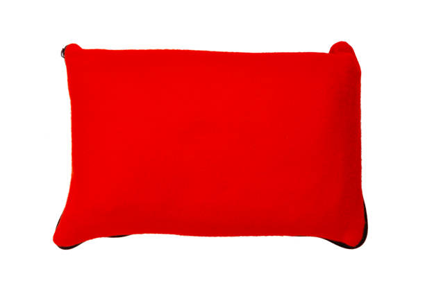 istock Canvas pillow mockup. Red blank cushion isolated background. Top view. 1400959983
