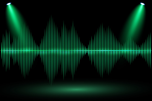 Equalizer, green sound waves on black background