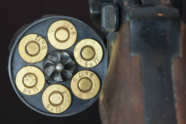 Loaded drum of a revolver. stock photo