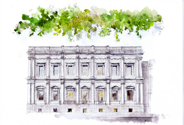 Banqueting House, Whitehall The Banqueting House, Whitehall, by Inigo Jones in a style influenced by Andrea Palladio. Completed in 1622 whitehall street stock illustrations