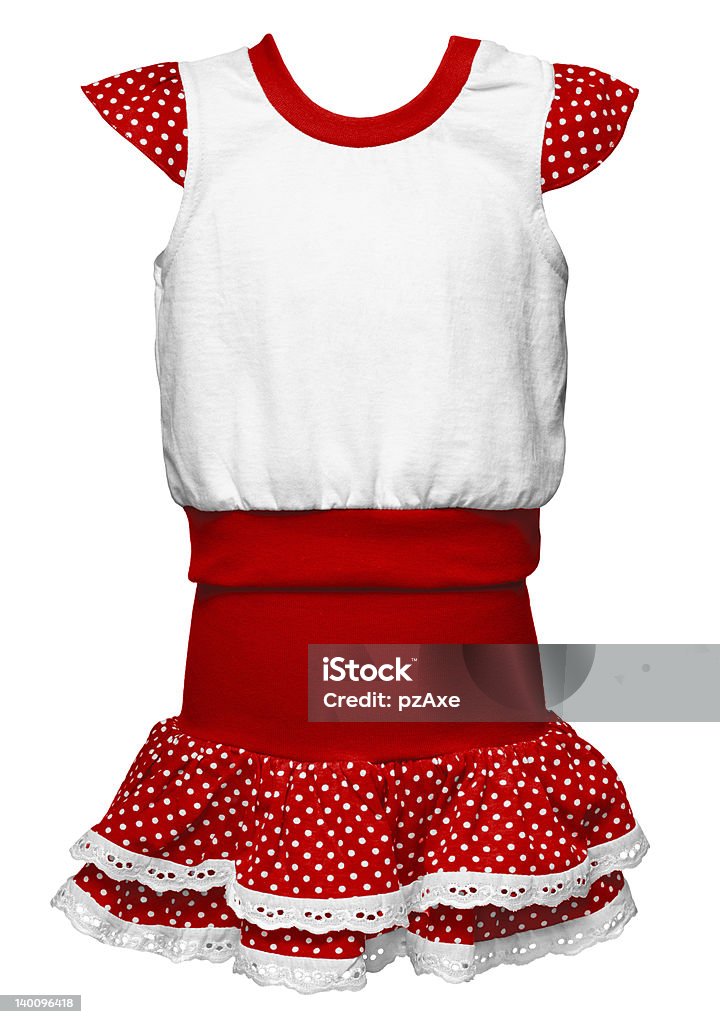 Antigo vestido vermelho com bolinhas para meninas - Foto de stock de Algodão - Material Têxtil royalty-free