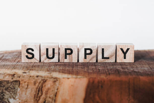 Supply Word Written In Wooden Cube stock photo