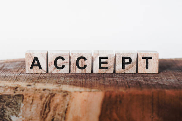 Accept Word Written In Wooden Cube stock photo