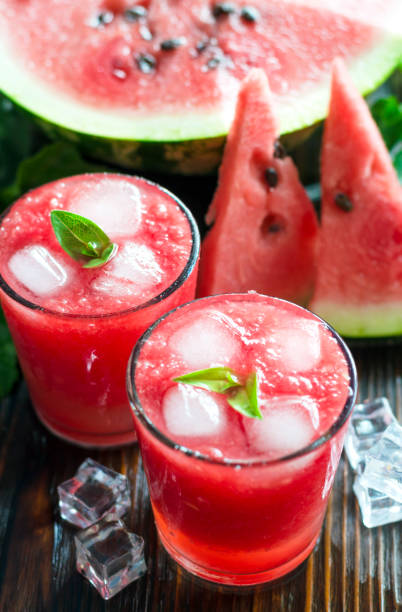 istock Fresh summer watermelon lemonade in glass glasses. 1400968465