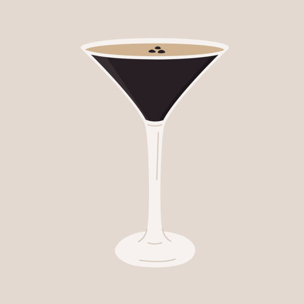 ilustrações de stock, clip art, desenhos animados e ícones de espresso martini cocktail in glass garnished with coffee beans. aperitif drink with alcohol. alcoholic beverage isolated on background. vector minimal flat style illustration. - espresso