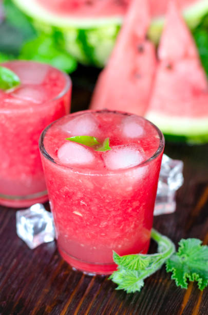 istock Fresh summer watermelon lemonade in glass glasses. 1400968622