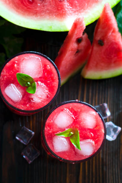 istock Fresh summer watermelon lemonade in glass glasses. 1400968670