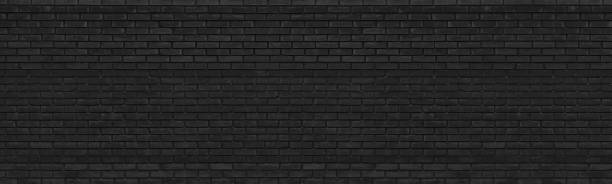 istock Old black brick wall wide texture. Dark messy gray masonry panorama. Rough brickwork panoramic grunge industrial background 1400968745